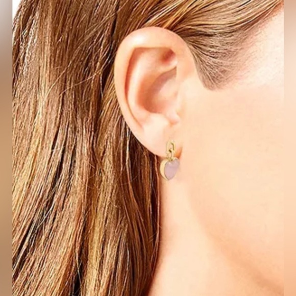 COACH Semi-precious Rose Quartz Heart Drop gold-tone‎ Signature C link Earrings - Picture 4 of 5